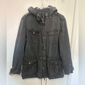 charcoal cargo jacket with hood